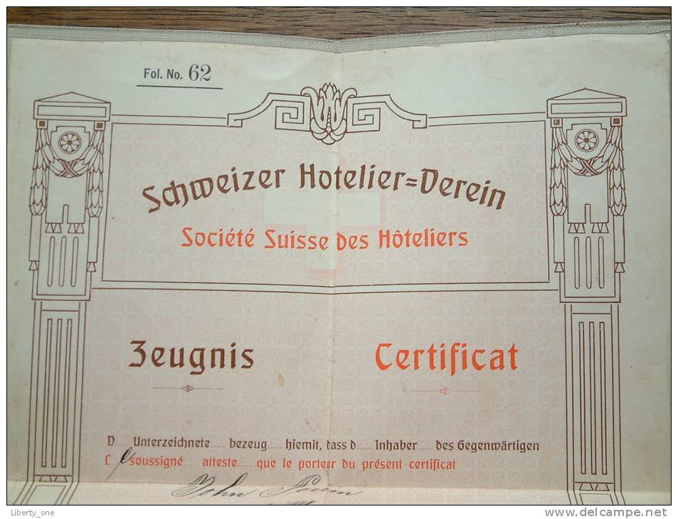 SCHWEIZER HOTELIER = VEREIN ( Société Suisse Des Hôteliers ) JOHN PERRIN - 1912 CERTIFICAT ( See Photo ) !! - Diploma & School Reports