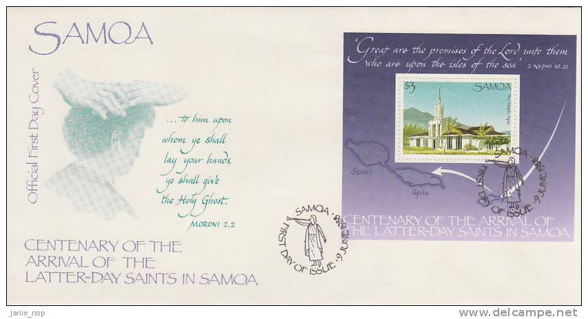 Samoa 1988 Centenary Latter-Day Arrival Souvenir Sheet FDC - Samoa (Staat)
