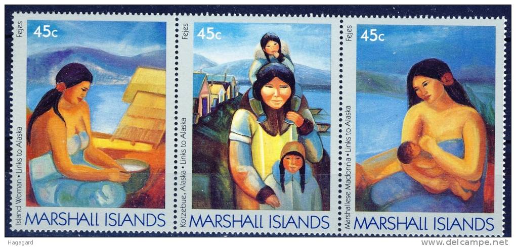 #Marshall Islands 1989. Paintings. Stripe Of 3. MNH(**) - Islas Marshall