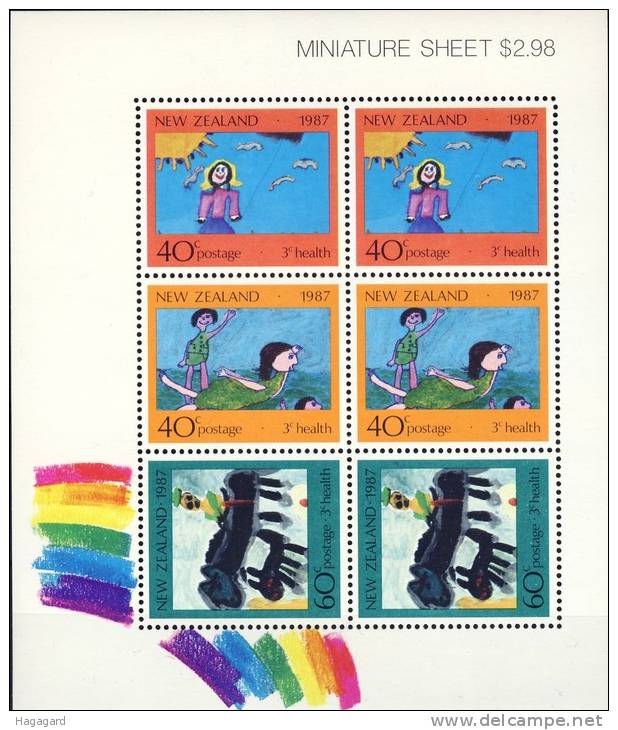 #New Zealand 1987. Health. Childrens Drawings. Paintings.Sheetlet.  Michel 1000-1002. MNH(**) - Nuovi