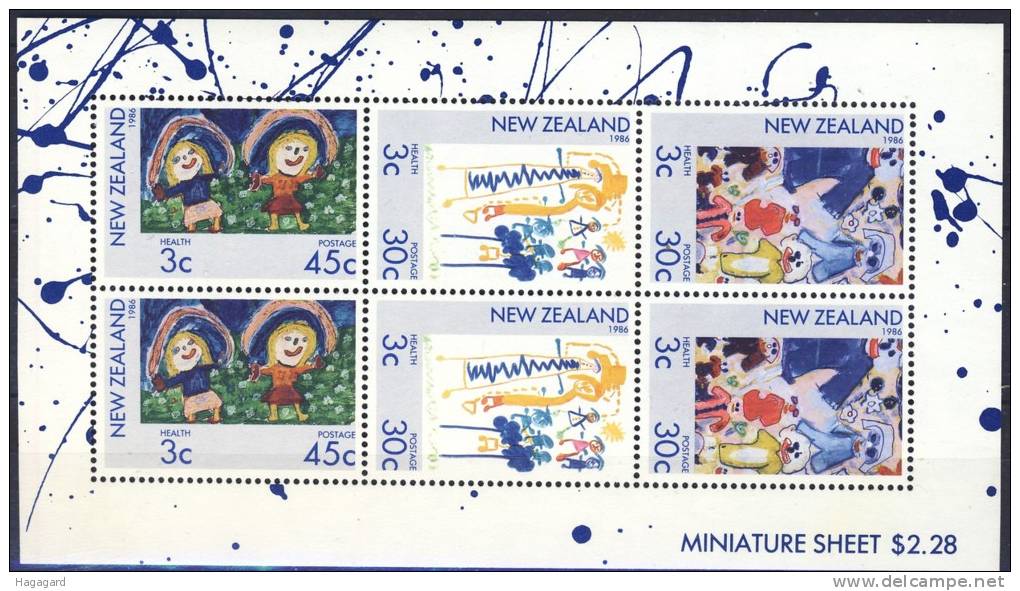 #New Zealand 1986. Health. Childrens Drawings. Paintings. Sheetlet. Michel 968-70. MNH(**) - Nuovi
