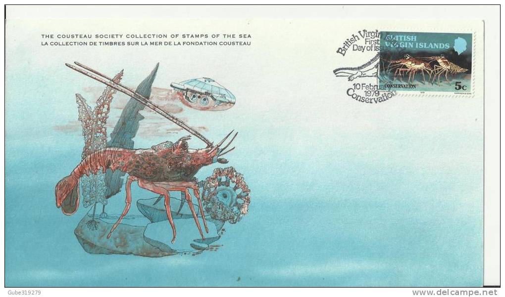 BRITISH VIRGIN ISLANDS 1979 - FD CARD - COUSTEAU SOCIETY SERIE - CONSERVATION - SPINY LOBSTER  W 1 ST OF 5 C POSTM FEB 1 - British Virgin Islands