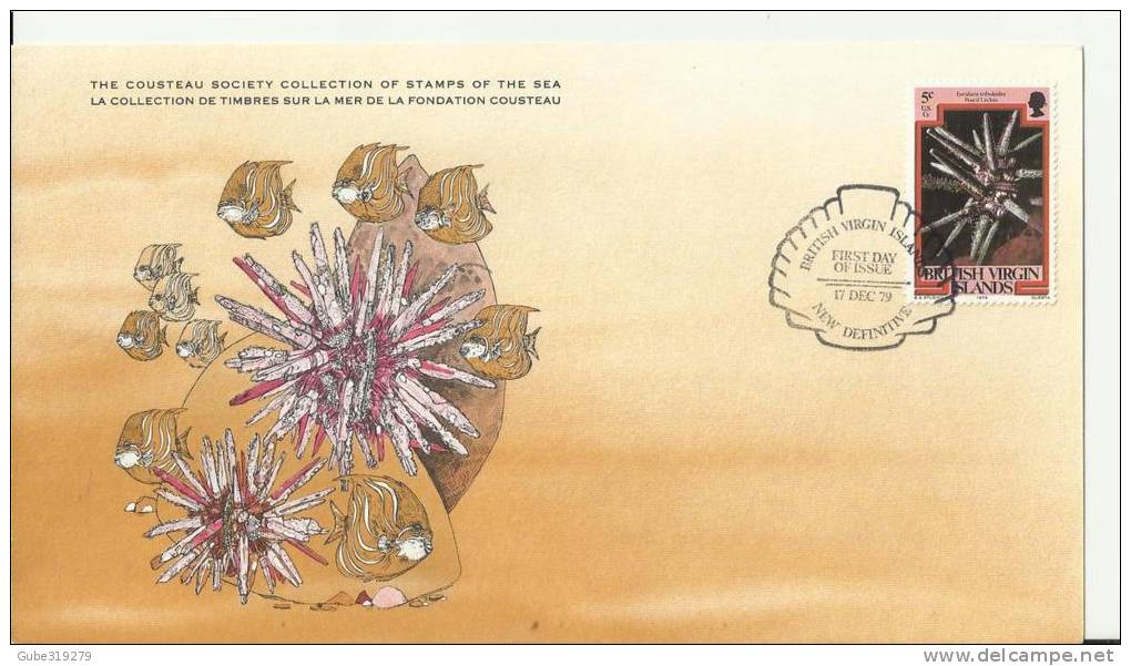 BRITISH VIRGIN ISLANDS 1979 - FD CARD - COUSTEAU SOCIETY SERIE - NEW DEFINITIVES - PENCIL URCHIN  W 1 ST OF 5 C POSTM DE - Iles Vièrges Britanniques