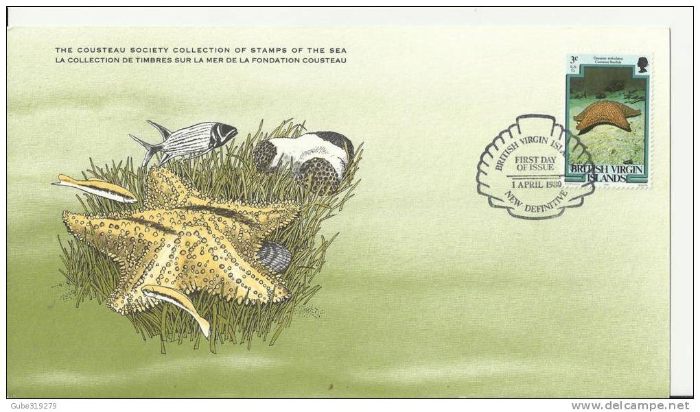 BRITISH VIRGIN ISLANDS 1980 - FD CARD - COUSTEAU SOCIETY SERIE - NEW DEFINITIVES - COMMON STARFISH W 1 ST OF 3 C POSTM A - British Virgin Islands