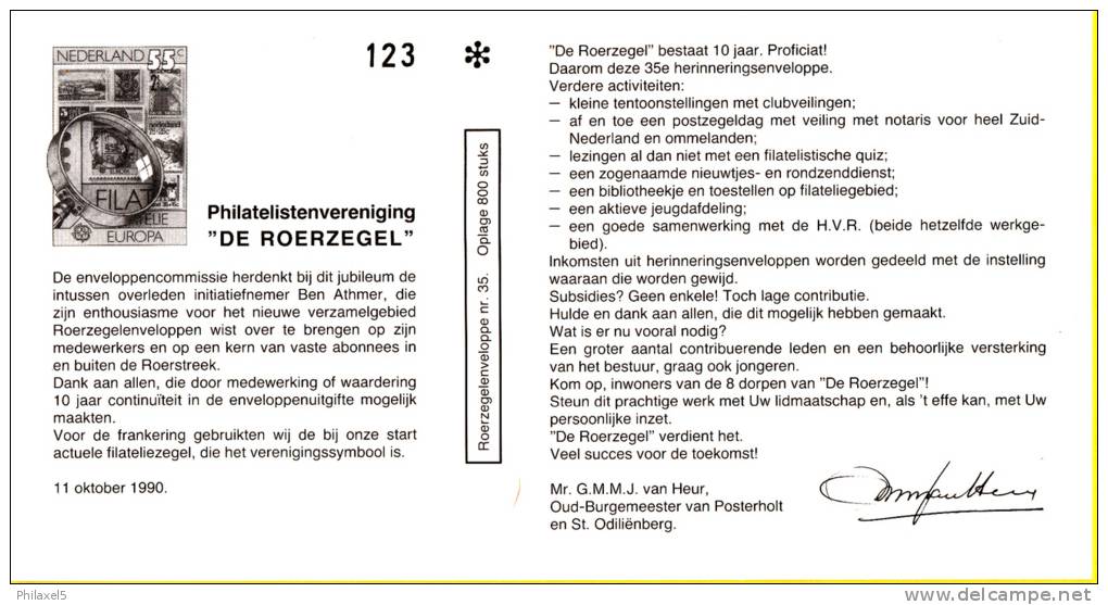 Nederland - Roerzegelenveloppe 35 - Roerzegelenveloppen 1980 - 1990 - Melick 11 Oktober 1990 - Oplage 800/123 - Marcofilia