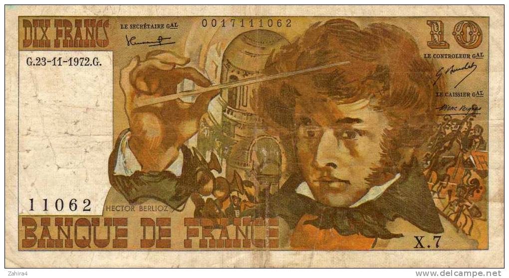 Dix Francs - Banque De France - Hector Berlioz - G.23-11-1972.G. - X. 7 - 10 F 1972-1978 ''Berlioz''