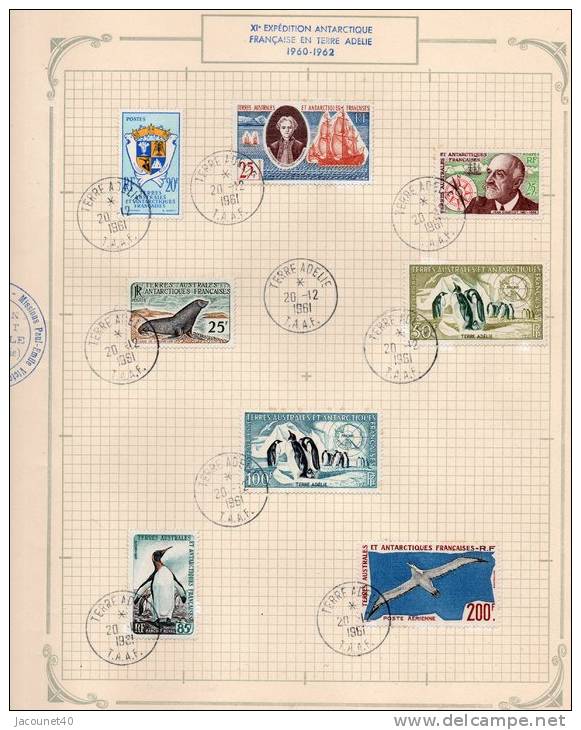 Taaf Terre Adelie Xl Expedition 1960/1962 Timbres Oblitères Du 20 Décembre 1961 - Oblitérés