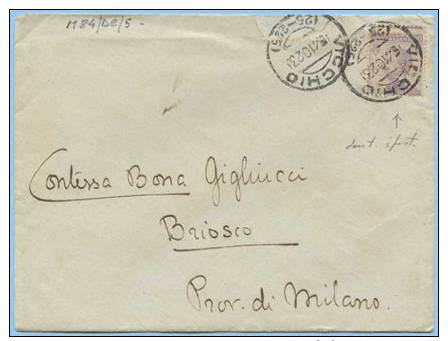 1908 MICHETTI C. 50 VARIETÀ DENTELLATURA ORIZZ. FORTEMENTE SPOSTATA BASSO ISOLATO BUSTA 6.10.23 (M84) - Storia Postale