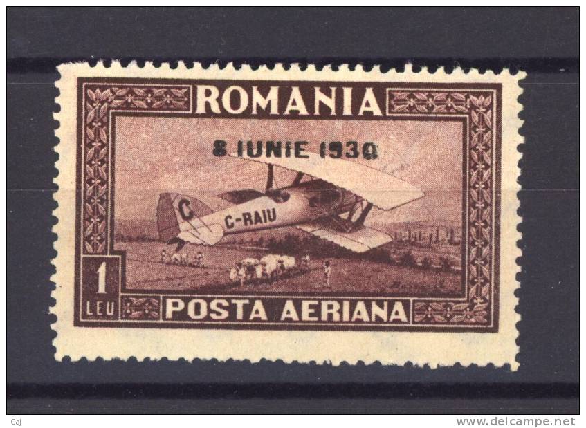 Roumanie  -  Avion  -  1930  :  Yv  4B  *  Filigrane Lignes Horizontales - Ongebruikt
