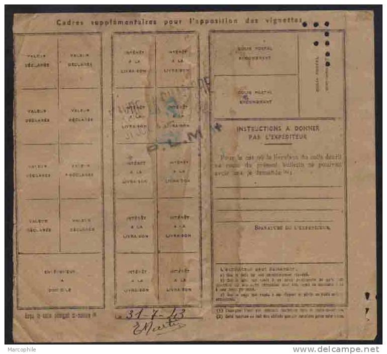 PERPIGNAN POUR SAINT ETIENNE DE CUINES (SAVOIE) / 1943 BORDEREAU DE COLIS POSTAL  / COTE 25.00 EUROS (ref 2943) - Brieven & Documenten