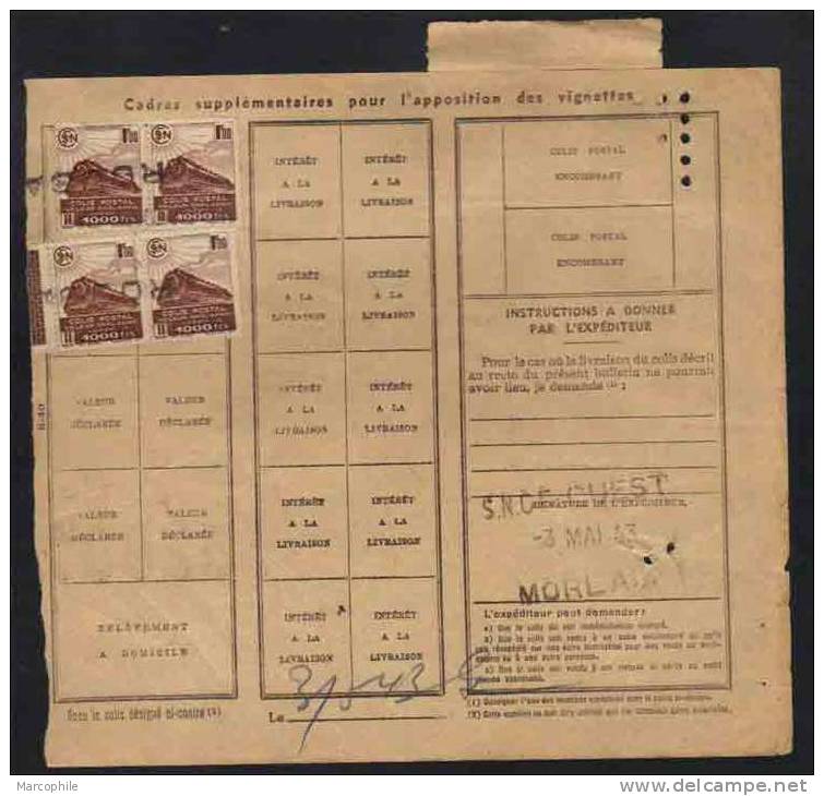 ROUBAIX POUR MORLAIX (FINISTERE) / 1943 BORDEREAU DE COLIS POSTAL EN VALEUR DECLAREE  / COTE +30.00 EUROS (ref 2926) - Briefe U. Dokumente