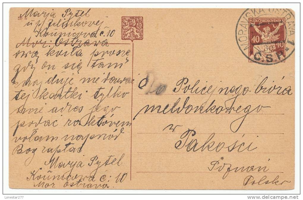 CZECHOSLOVAKIA &#268;ESKOSLOVENSKO POSTAL STATIONERY POSTAL CARD # P 24 (1921) - Postales