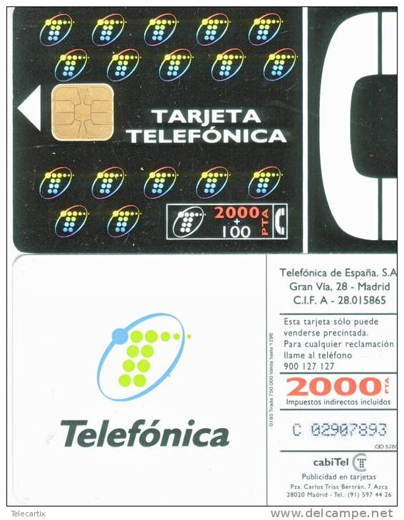 Télécarte  Téléfonica 2000+100PTA Telefonica 01/95   Vide TTB état  LUXE**** - Colecciones