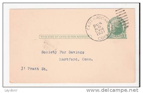 Postal Card - Jefferson - Society For Savings, Hartford, CT - National Bank Of New England - Postmarked East Haddam, CT - 1921-40