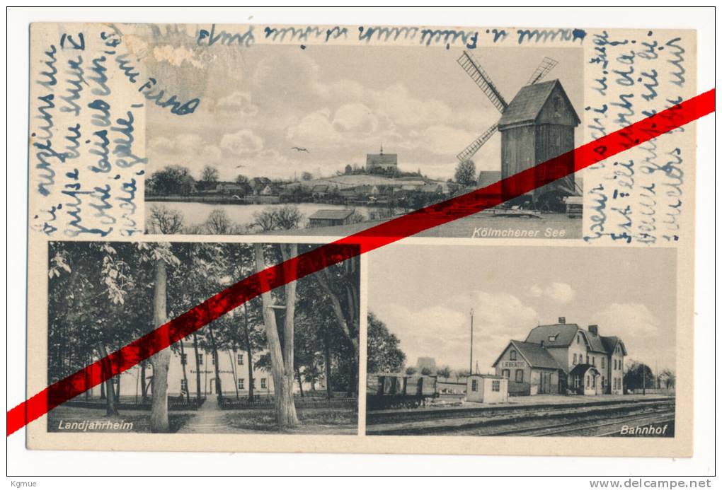 PostCard - Liebenzig Schlesien, Kölmchener See, Landjahrheim, Bahnhof, Ca. 1935 - Lubi&#281;cin - Schlesien