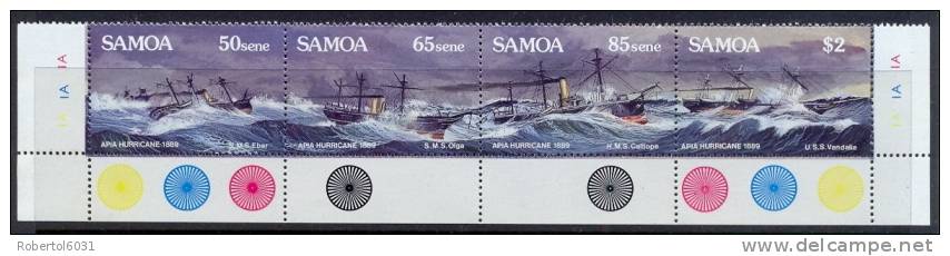 Samoa Islands 1989 Strip MNH Centenary Apia Hurricane: Ships SMS Eber, SMS Olga, SMS Calliope, SMS Vandalia - Samoa (Staat)