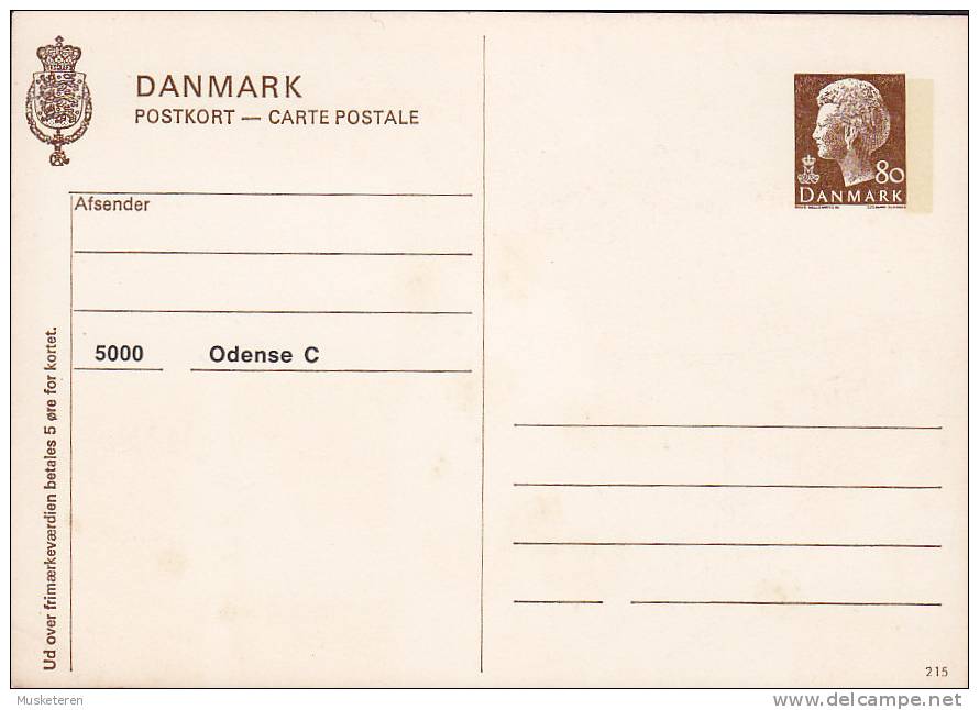 Denmark Private Postal Stationery Ganzsache Entier 80 Øre Queen Königin Margrethe II. 5000 ODENSE C Cz. Slania (2 Scans) - Interi Postali