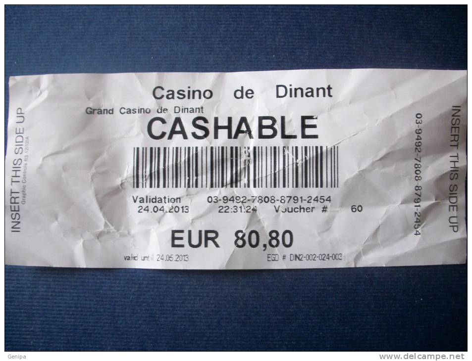 Casino De DINANT -Billet Cashable De 80,80 Euros - Casino