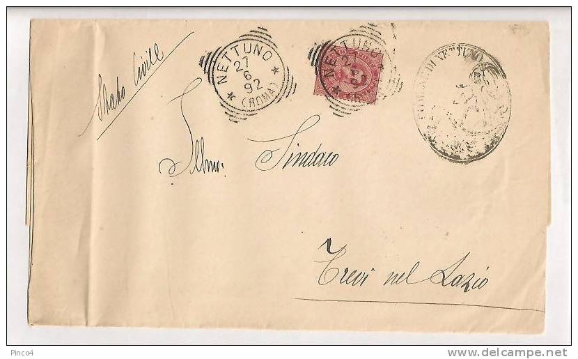 STORIA POSTALE PIEGO DA NETTUNO PER TREVI NEL LAZIO GUARCINO DEL 27 - 6 - 1892 - Storia Postale