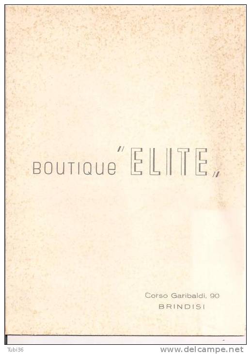 BOUTIQUE  ELITE, BRINDISI, PRESENTAZIONE E INVITO  OTTOBRE 1967, - Altri & Non Classificati