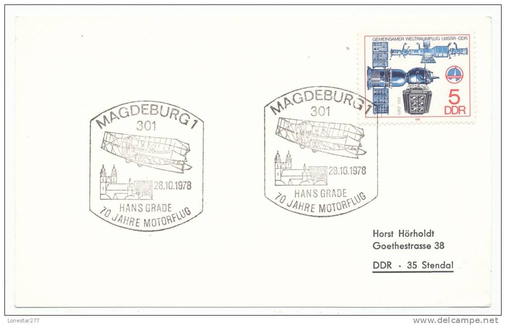 GERMANY DDR SONDERSTEMPEL COMMEMORATIVE POSTMARK „HANS GRADE - 70 JAHRE MOTORFLUG“ (1978) - Franking Machines (EMA)