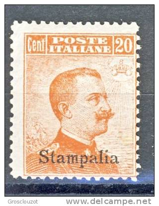 Stampalia, Isole Dell'Egeo 1917 N. 9 C. 20 Arancio Senza Filigrana MNH, Firmato Cat. € 350 - Egée (Stampalia)