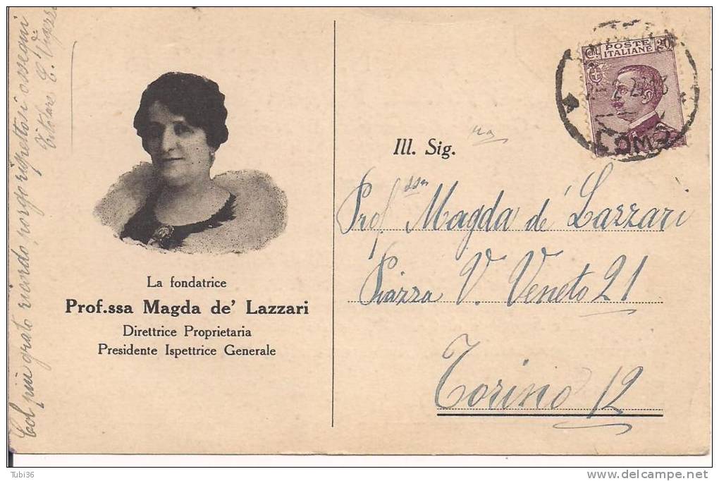 MAGDA  DE LAZZARI, TORINO, CARTOLINA VIAGGIATA 1927, ACCADEMIA DI TAGLIO E LAVORI FEMMINILI, - Educazione, Scuole E Università