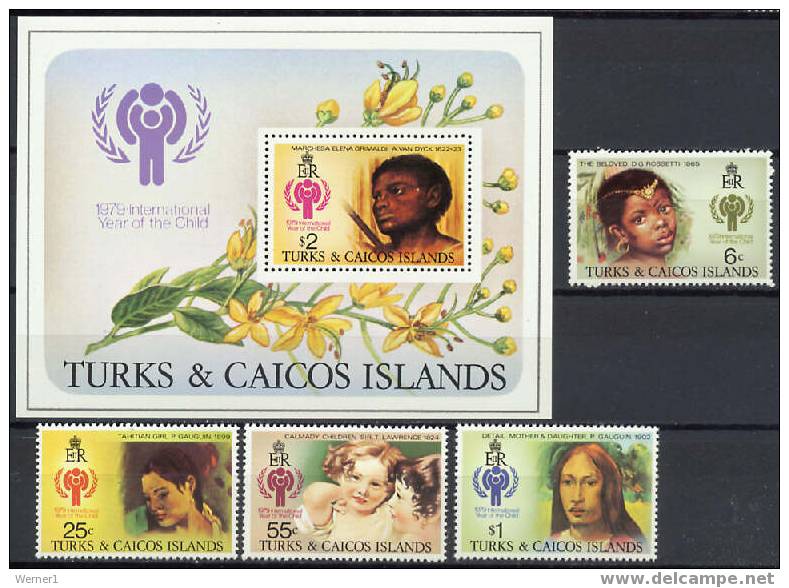 Turks & Caicos Islands 1979 IYC International Year Of The Child, Paintings Set Of 4 + S/s MNH - Autres & Non Classés