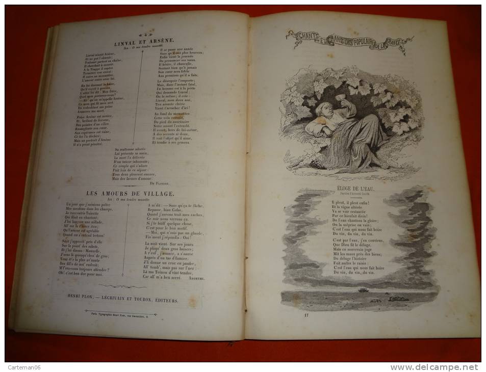 Chants et chansons populaires de la France, avec airs notés et accompagnement de piano - 1858 - Belle illustrations