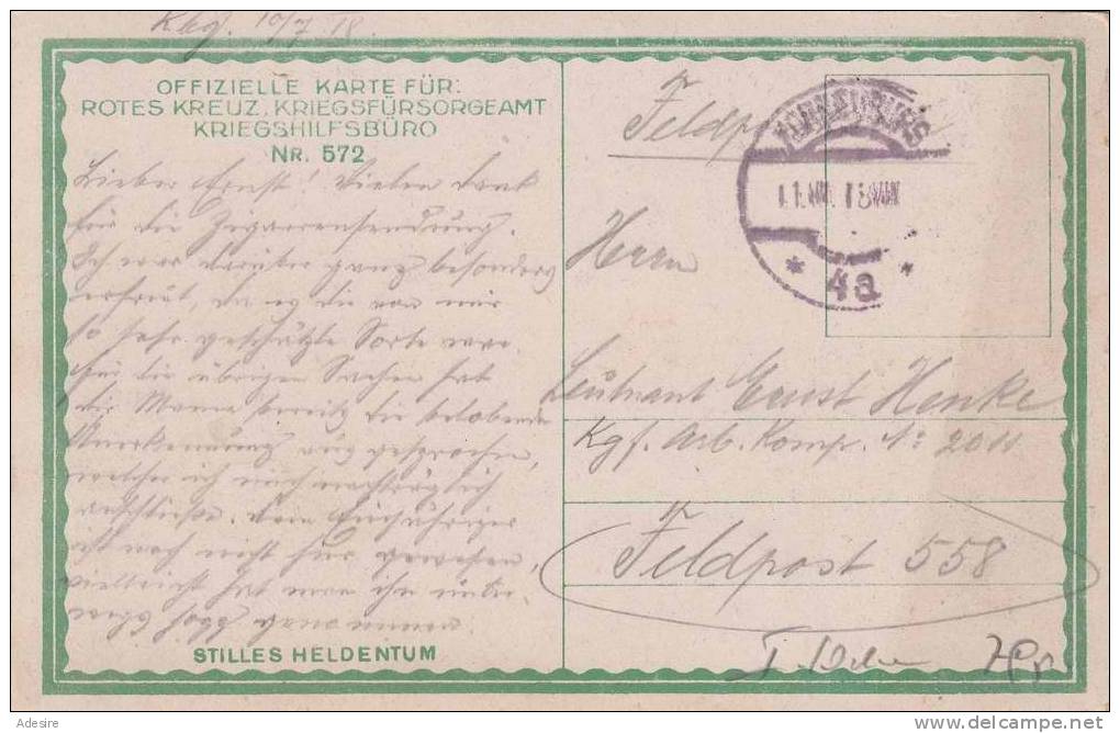 Ansichtskarte : Stilles Heldentum, Rote Kreuz Karte Des Kriegshilfsbüro, Feldpost 1918 - Rotes Kreuz