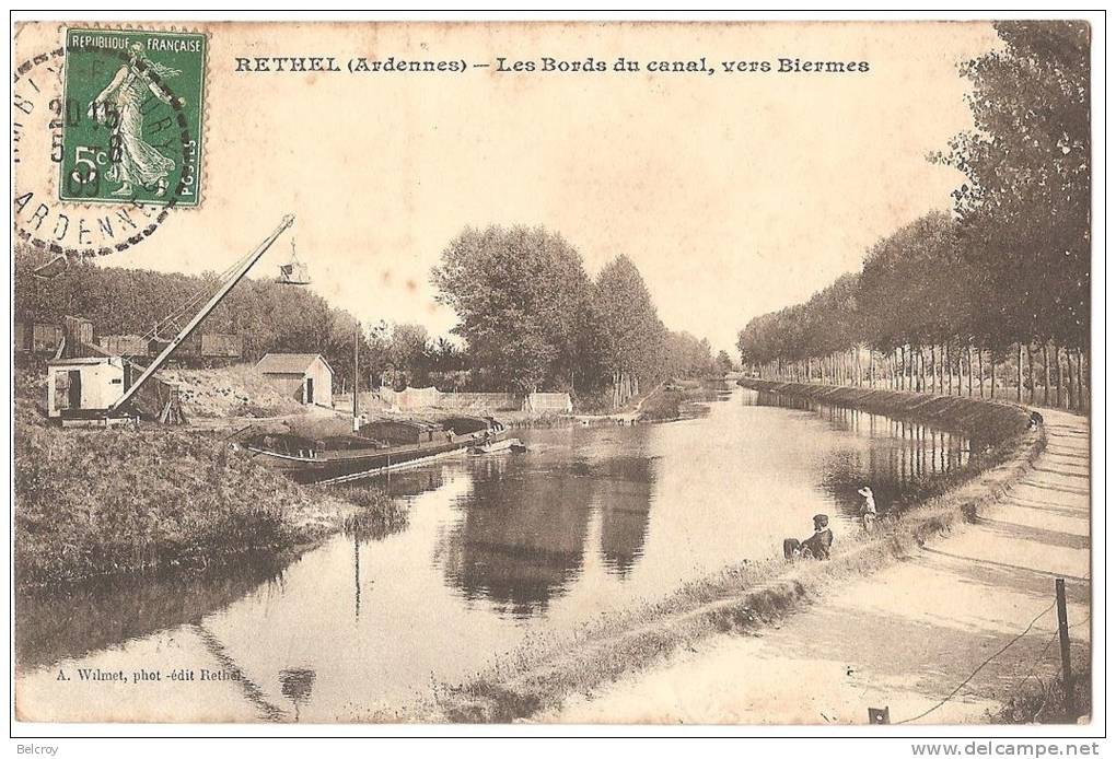 Dépt 08 - BIERMES - Les Bords Du Canal, Vers Biermes - (grue, Péniche) - Autres & Non Classés