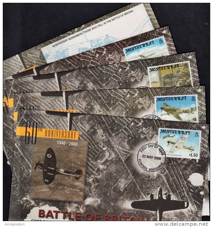 J0060 MONTSERRAT 2000, SG 1156-MS160 Stamp Show, Battle Of Brittain,  Set Of FDCs - Montserrat