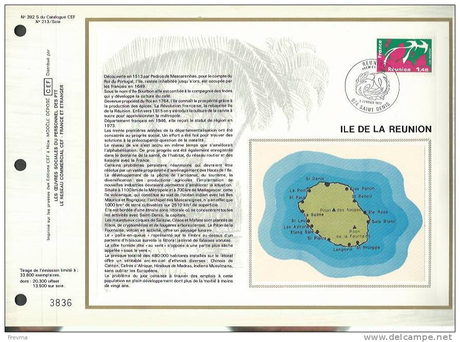 Feuillet Sur Soie CEF N° 392 - Ile De La Reunion - Documents De La Poste