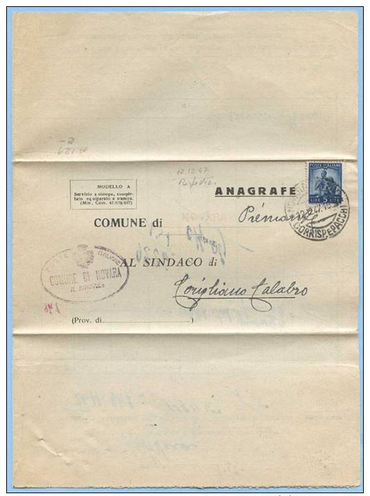 1947 DEMOCRATICA L.5 ISOLATO PIEGO 12.12.47 TARIFFA RIDOTTA SINDACI RISPEDITA L.2+3 OTTIMA QUALITÀ (A77) - 1946-60: Storia Postale