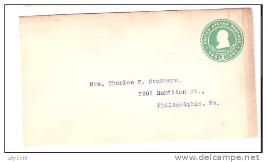 Stamped Envelope - Franklin - U85 - 1901-20