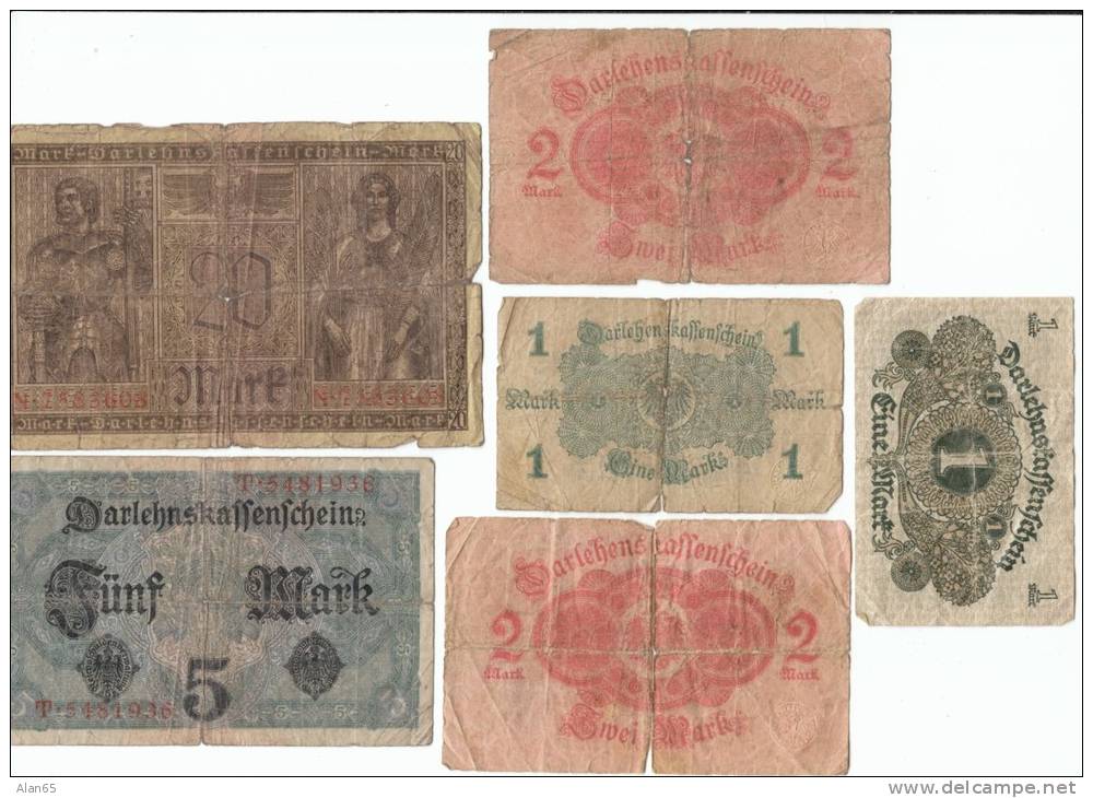 Germany Lot Of 6 Banknotes, #51, 54, 55, 56, 57, 58 Early 20th Century Money - Collections