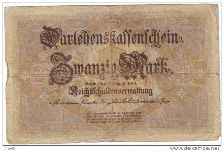 Germany #48a, 20 Mark 1914 Banknote Paper Currency - 20 Mark