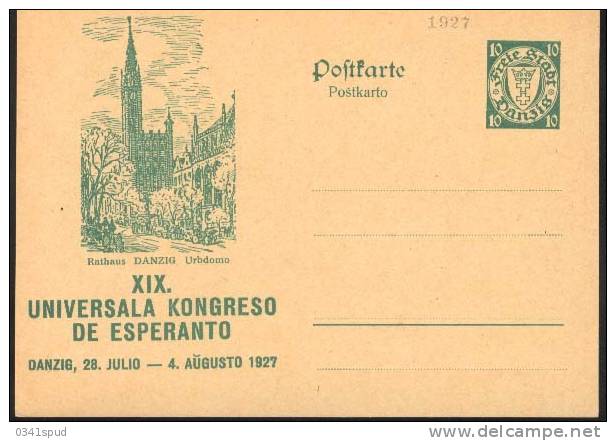 1927 Danzica Danzig Rathaus  Postal Stationery Postcarte Esperanto Trés Beau Very Fine - Esperanto