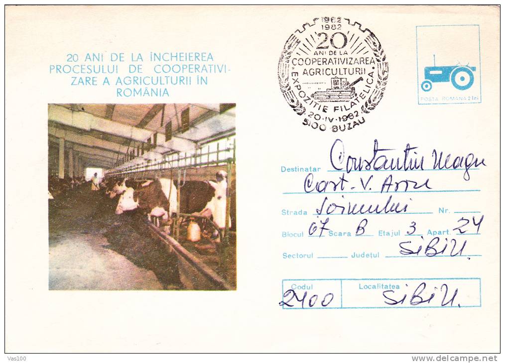 AGRICULTURE, TRACTORS, COWS, SPECIAL POSTMARK ON COVER STATIONERY, 1982, ROMANIA - Agriculture