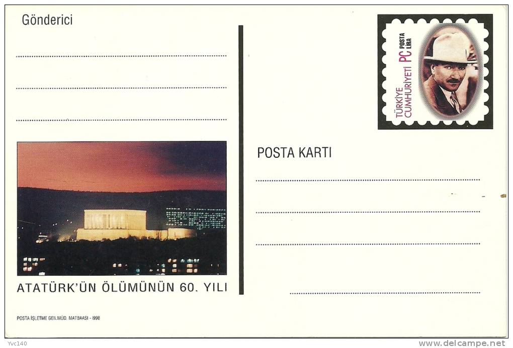 Turkey; 1998 Postal Stationery "60th Death Anniv. Of The Ataturk" - Postal Stationery