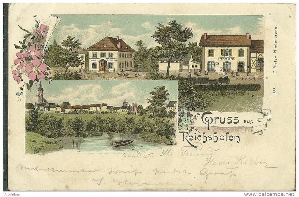 67 CPA Reichshoffen Gruss Hotel Belle Vue Gare Lithp 1899 - Autres & Non Classés