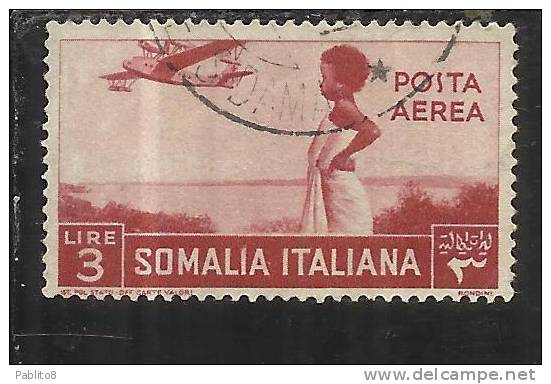 ITALY ITALIA COLONIE ITALIANE SOMALIA 1936 AEREA SOGGETTI AFRICANI LIRE 3 USED - Somalia