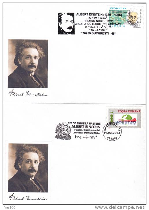 ALBERT EINSTEIN, NOBEL PRIZE, PHYZICIST, 2 X SPECIAL COVERS, OBLIT CONC, 1999, ROMANIA - Albert Einstein
