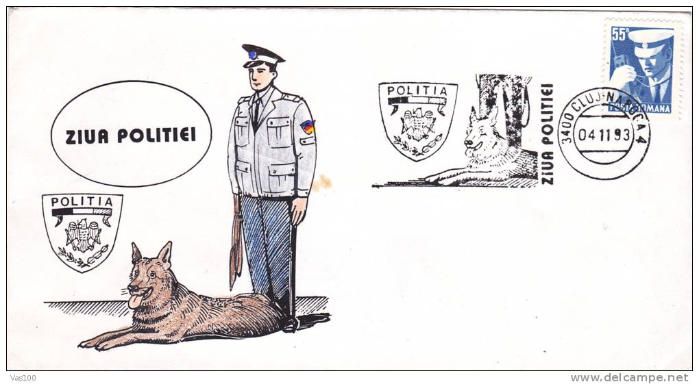 POLICE DAY, SPECIAL COVER, STAMPS, OBLIT CONC, 1993, ROMANIA - Politie En Rijkswacht