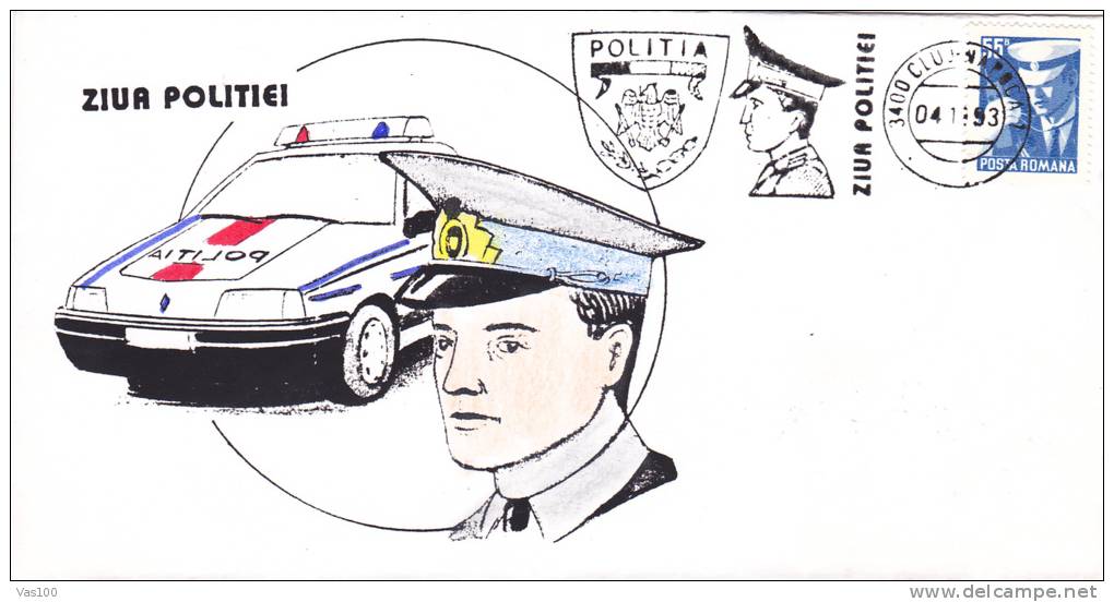 POLICE DAY, SPECIAL COVER, STAMPS, OBLIT CONC, 1993, ROMANIA - Politie En Rijkswacht