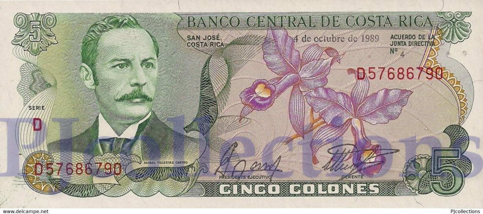 COSTA RICA 5 COLONES 1989 PICK 236d UNC - Costa Rica