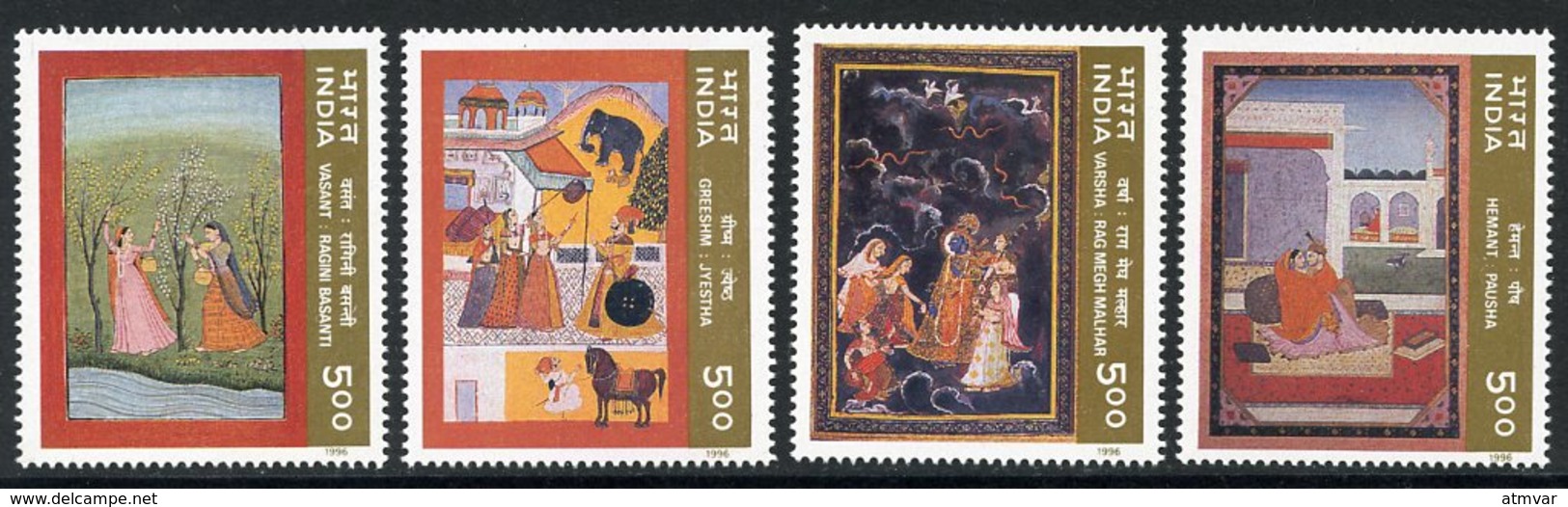 INDIA (1996) - Miniature Paintings Of The Seasons / Peintures - Hemant, Greeshm, Varsha, Vasant, ART - Ungebraucht