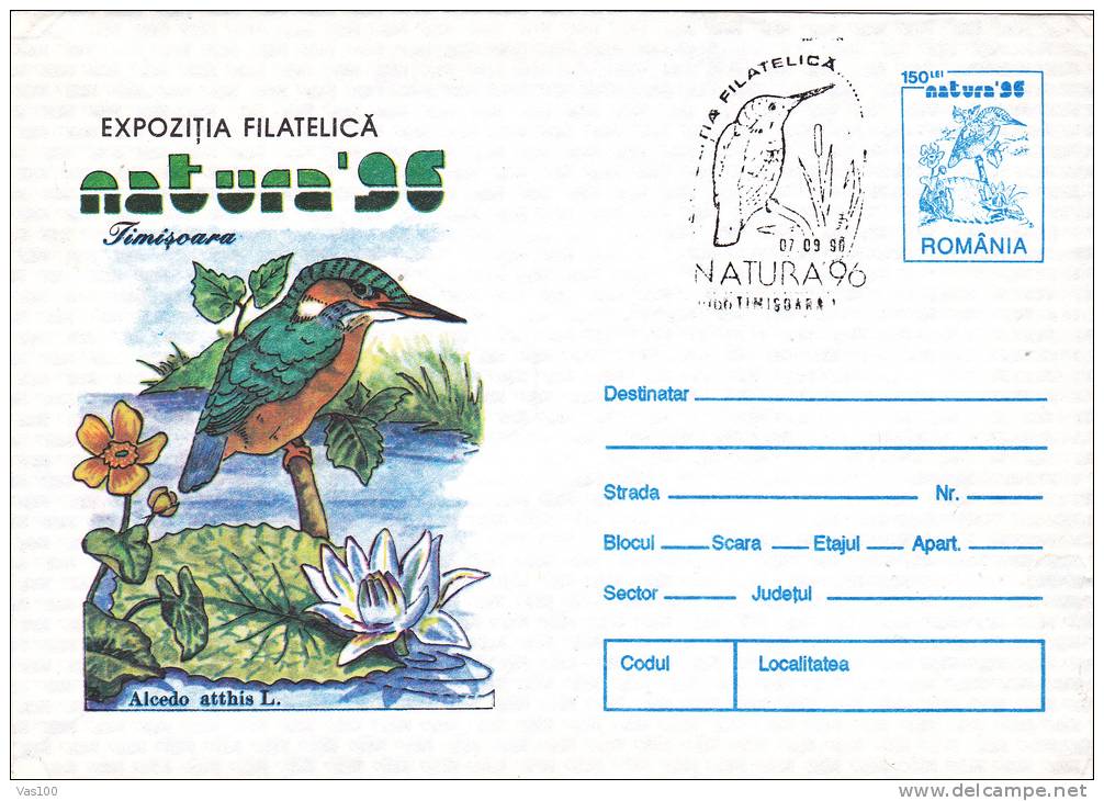 SEAGULL, ALCEDO ATTHIS, COVER STATIONERY, OBLIT CONC, 1996, ROMANIA - Albatros