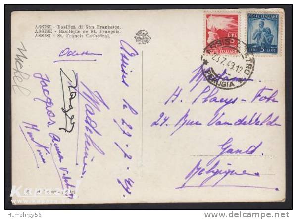 1945 - ITALIA - Card + Y&T 491+493 [Democracy] + ASSISI - PERUGIA - Marcophilia