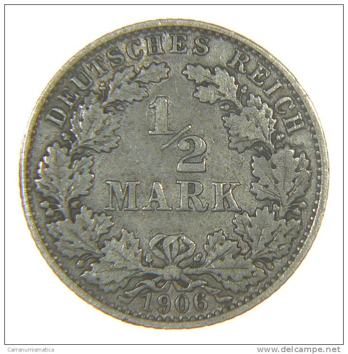 GERMANIA (Germany): 1/2 MARK 1906 E ARGENTO SILVER SILBER - 1/2 Mark